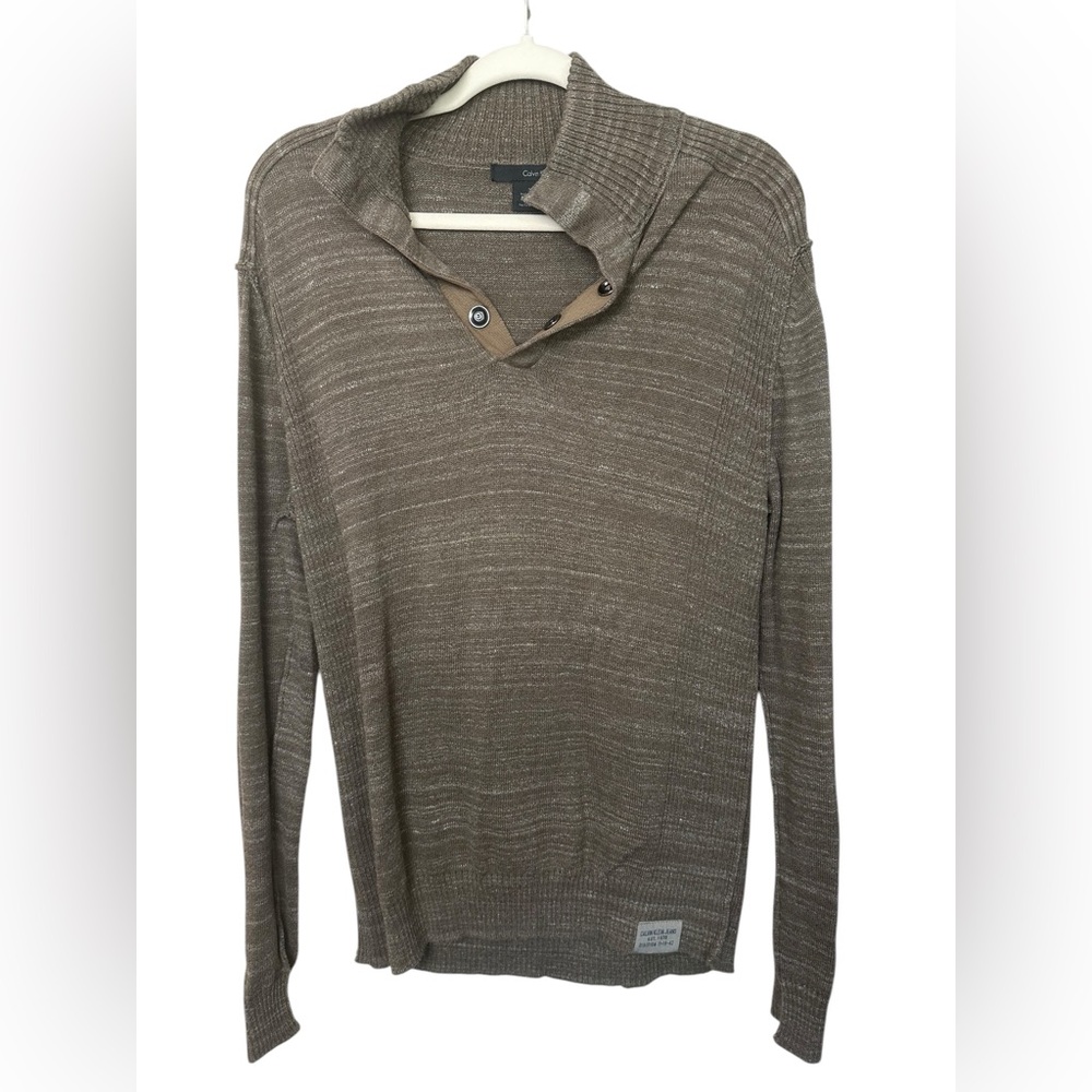 Calvin Klein Jeans Men’s Cotton Knit Mock Neck Sweater Brown Size Medium